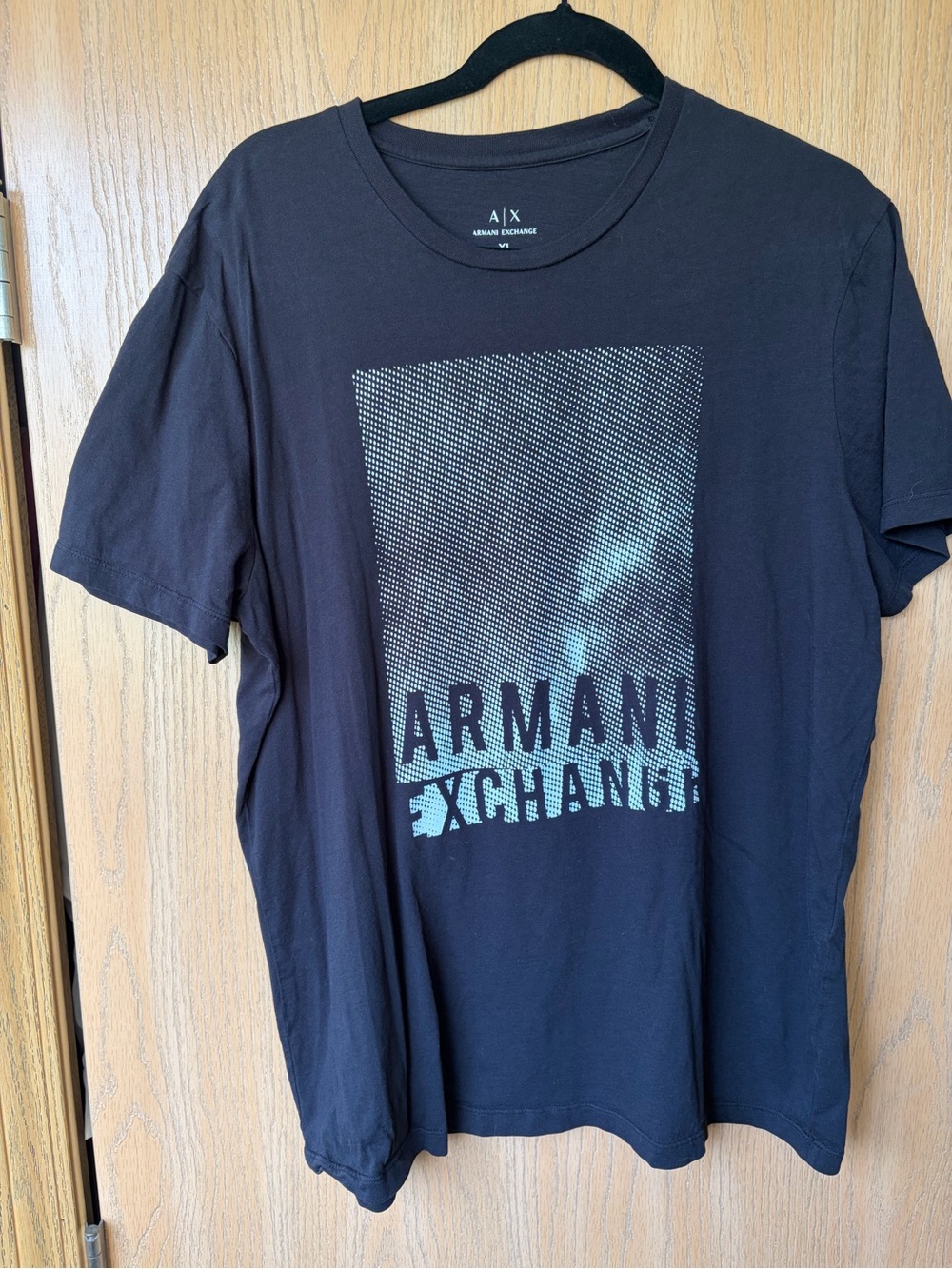 Armani Exchange Black Tee with Teal Graphic Logo